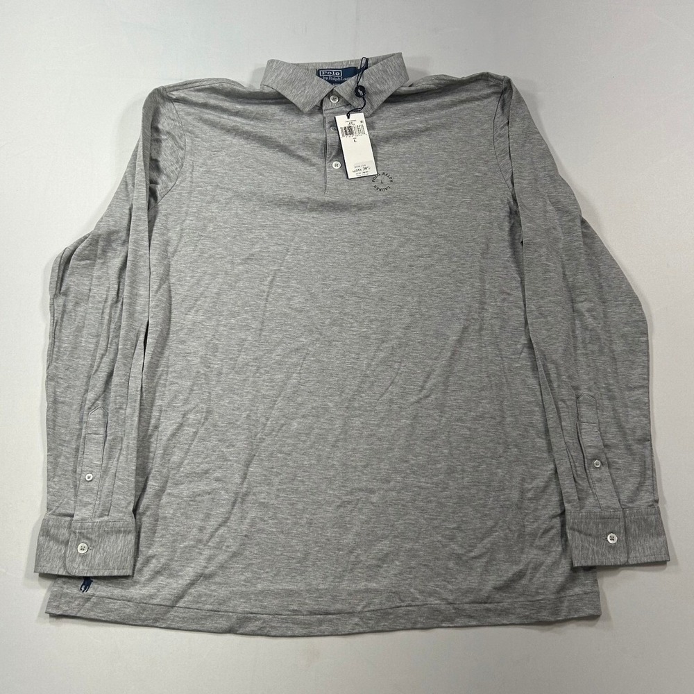 Polo Ralph Lauren Long Sleeve Polo Shirt‎ Mens Large Grey Heather Lisle NEW - Picture 3 of 8